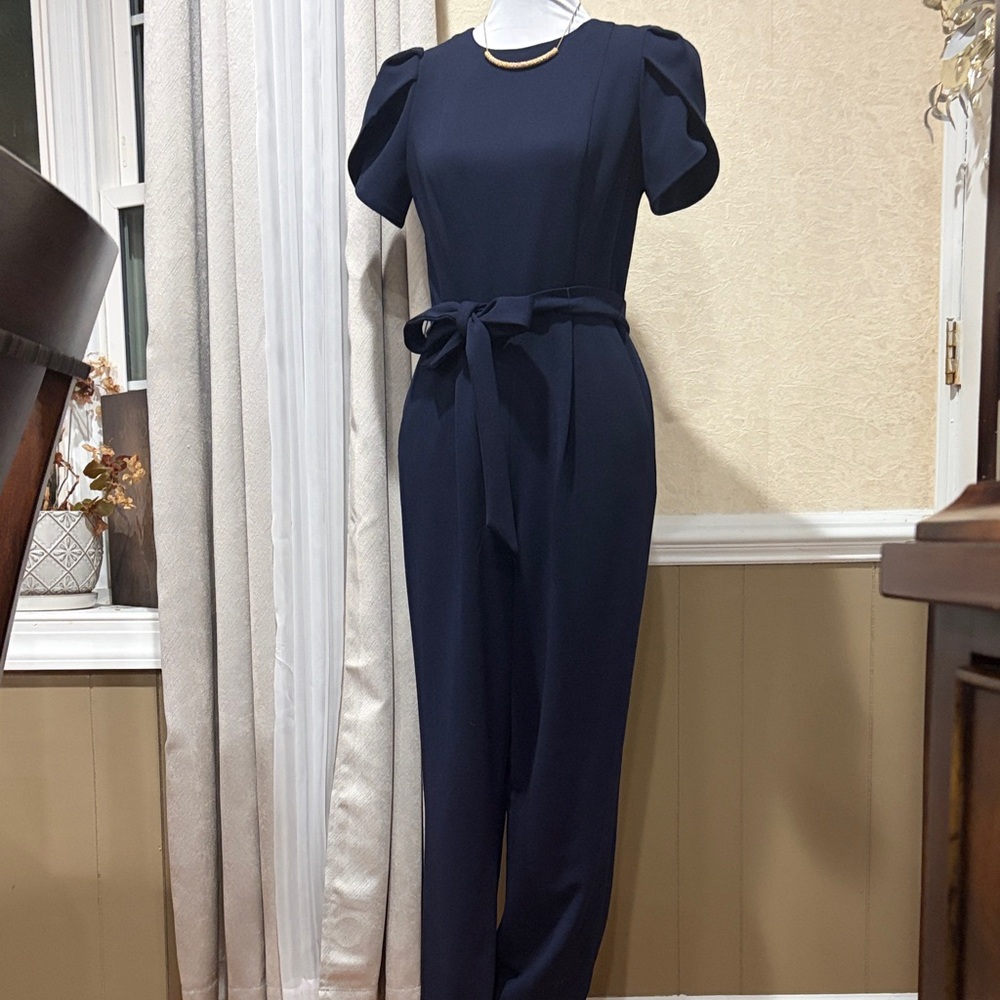 Calvin Klein Navy Jumpsuit with Puff Sleeves
